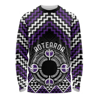 Personalised Aotearoa Niho Taniwha Motif Long Sleeve Shirt Violet Style LT9 Unisex Violet - Polynesian Pride