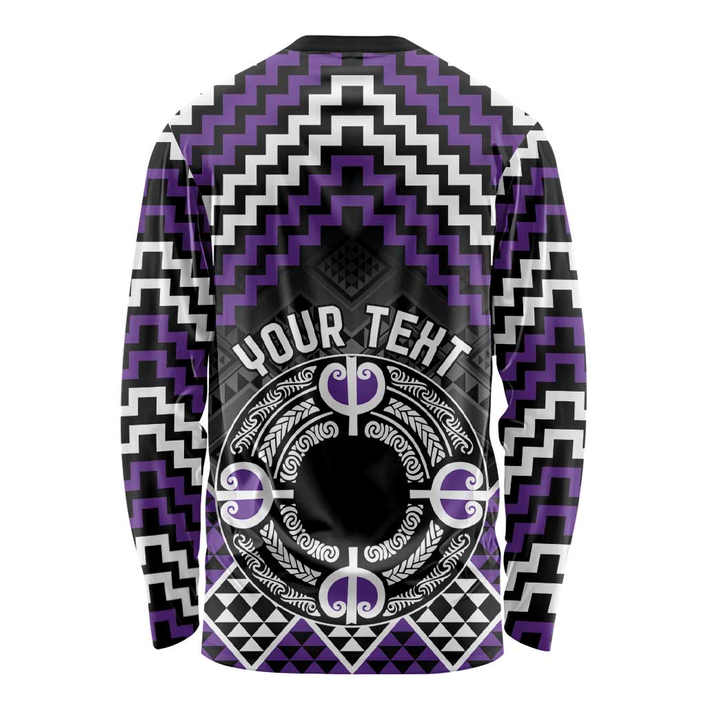 Personalised Aotearoa Niho Taniwha Motif Long Sleeve Shirt Violet Style LT9 - Polynesian Pride