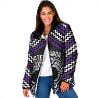 Personalised Aotearoa Niho Taniwha Motif Padded Jacket Violet Style - Polynesian Pride