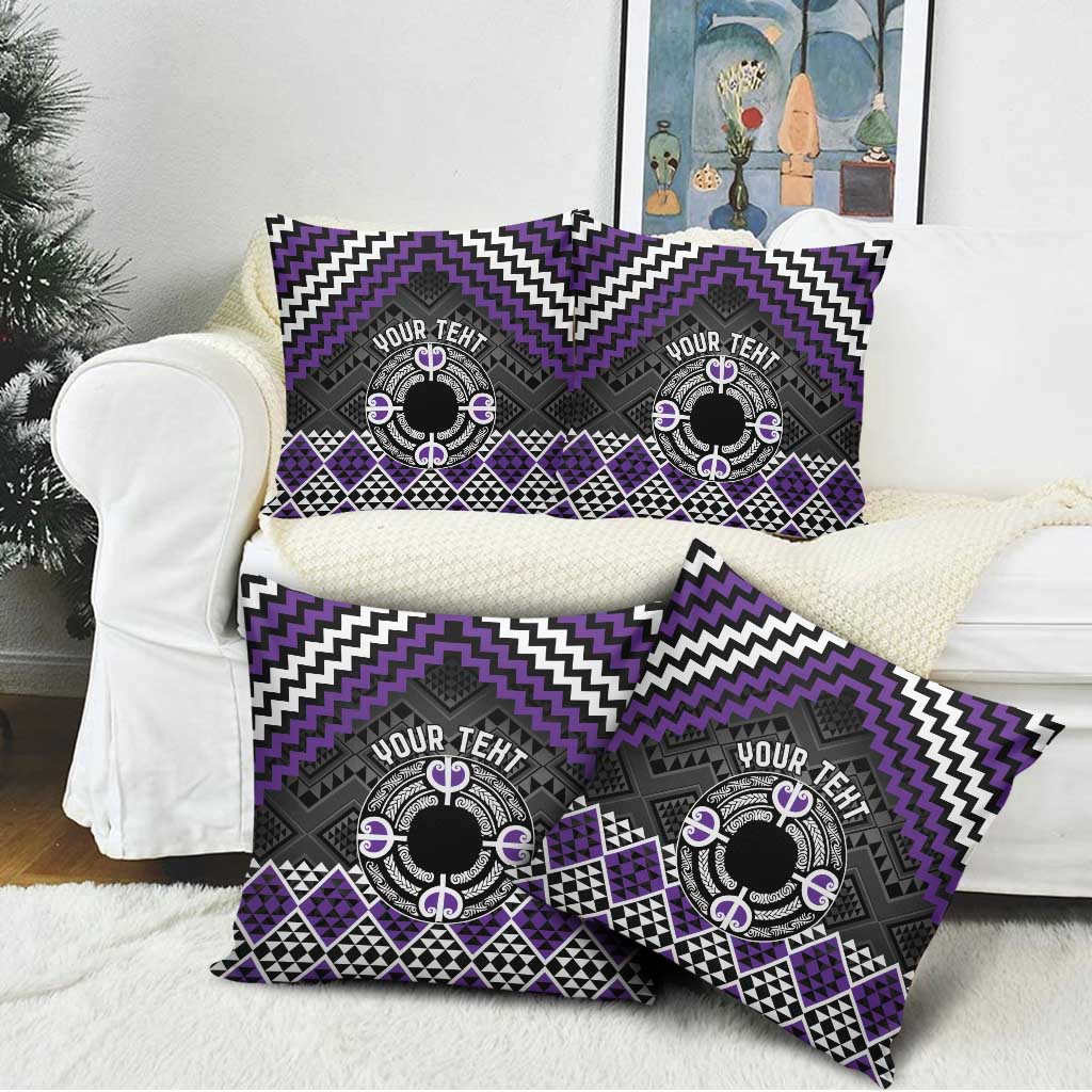 Personalised Aotearoa Niho Taniwha Motif Pillow Cover Violet Style - Polynesian Pride