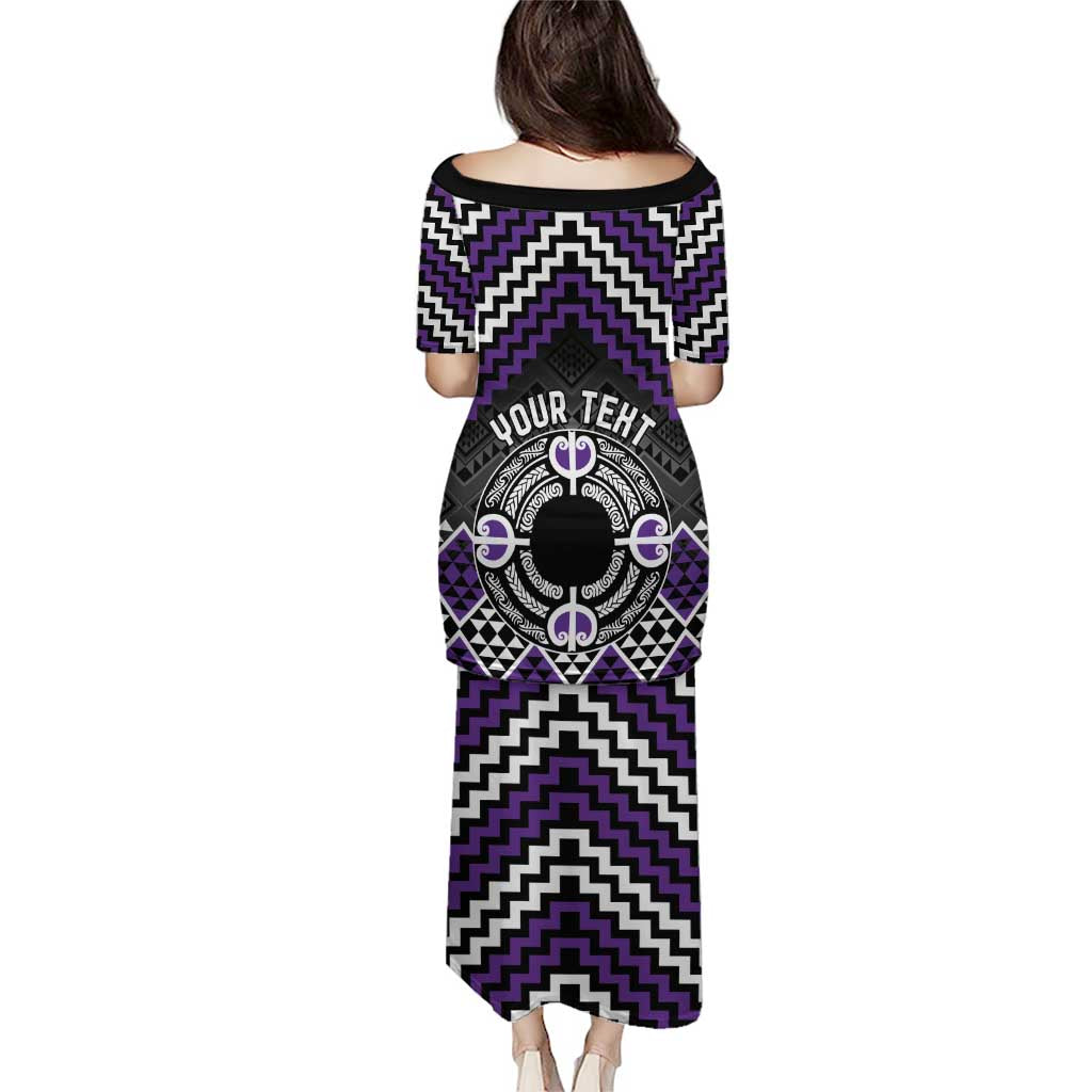 Personalised Aotearoa Niho Taniwha Motif Puletasi Violet Style LT9 - Polynesian Pride