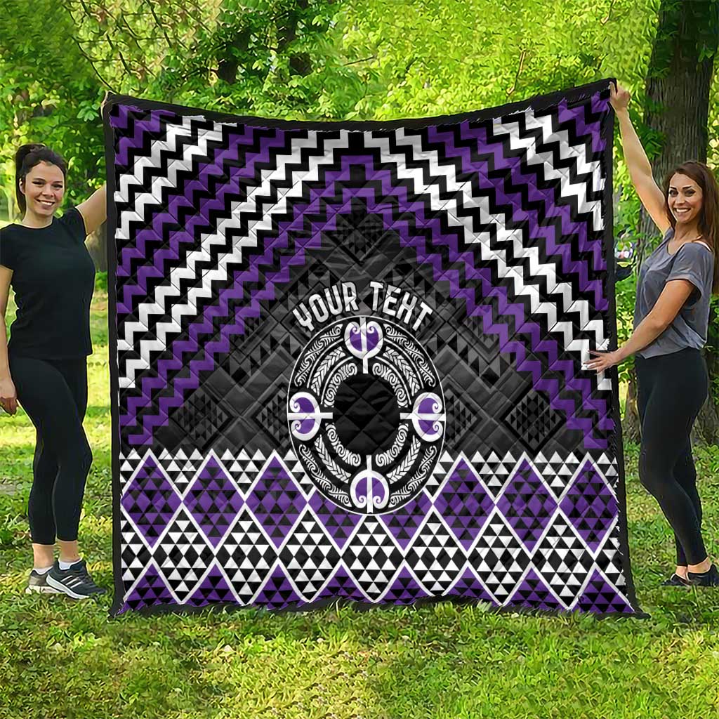 Personalised Aotearoa Niho Taniwha Motif Quilt Violet Style