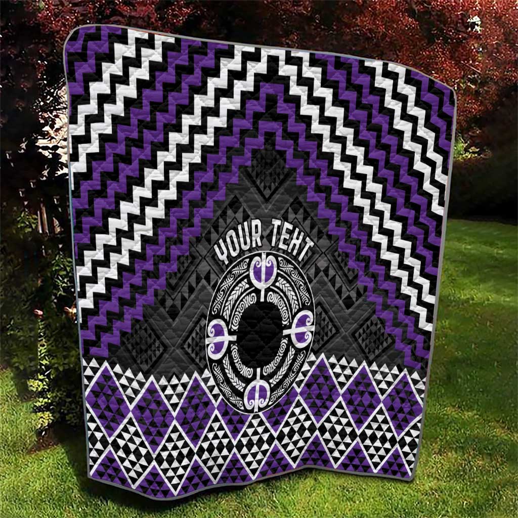 Personalised Aotearoa Niho Taniwha Motif Quilt Violet Style