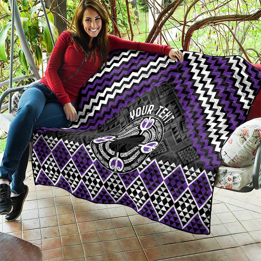 Personalised Aotearoa Niho Taniwha Motif Quilt Violet Style