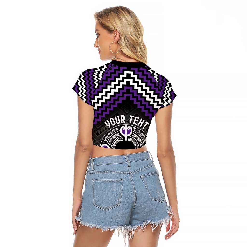 Personalised Aotearoa Niho Taniwha Motif Raglan Cropped T Shirt Violet Style LT9 - Polynesian Pride