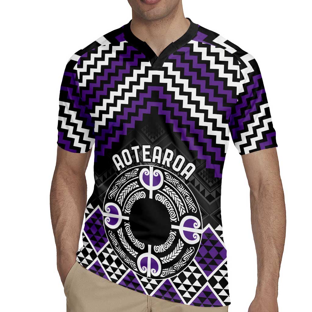 Personalised Aotearoa Niho Taniwha Motif Rugby Jersey Violet Style