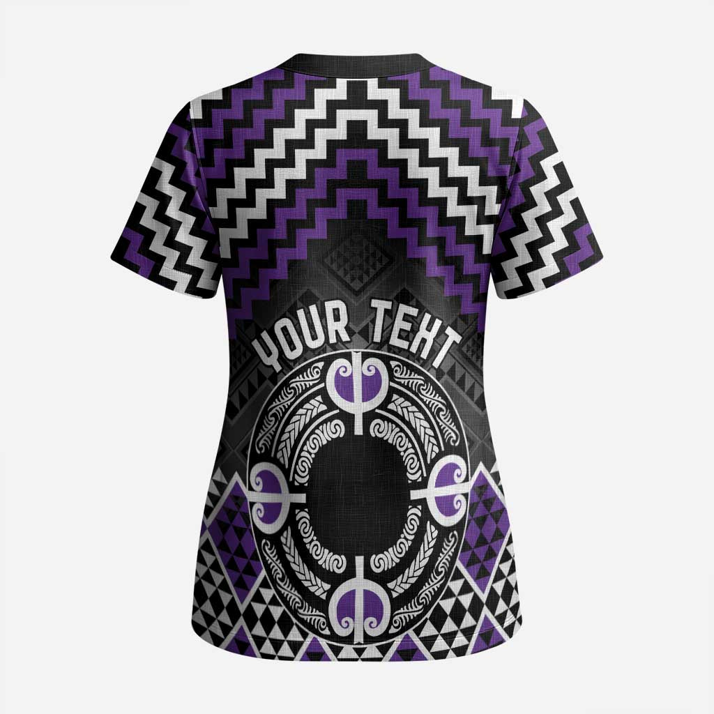 Personalised Aotearoa Niho Taniwha Motif Scrub Top Violet Style - Polynesian Pride