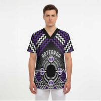 Personalised Aotearoa Niho Taniwha Motif Scrub Top Violet Style - Polynesian Pride