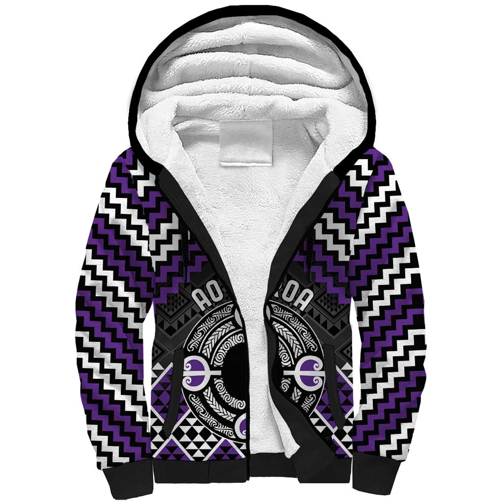 Personalised Aotearoa Niho Taniwha Motif Sherpa Hoodie Violet Style LT9 Unisex Violet - Polynesian Pride