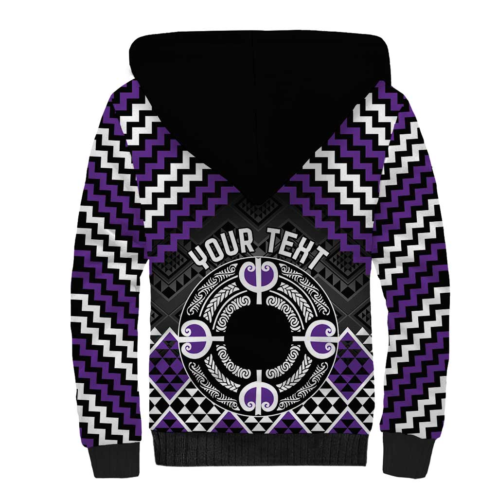 Personalised Aotearoa Niho Taniwha Motif Sherpa Hoodie Violet Style LT9 - Polynesian Pride