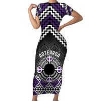Personalised Aotearoa Niho Taniwha Motif Short Sleeve Bodycon Dress Violet Style