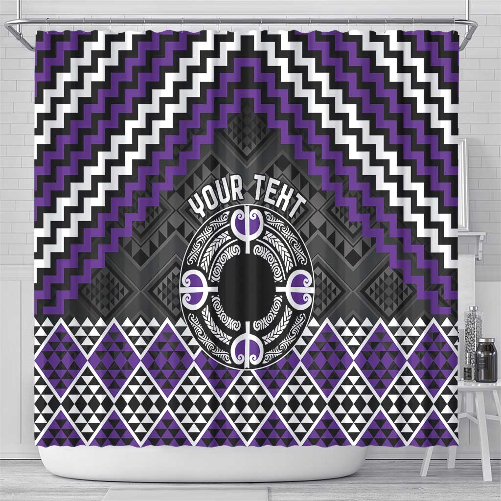 Personalised Aotearoa Niho Taniwha Motif Shower Curtain Violet Style