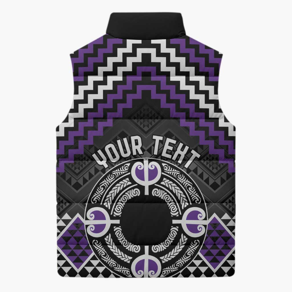 Personalised Aotearoa Niho Taniwha Motif Sleeveless Puffer Jacket Violet Style - Polynesian Pride