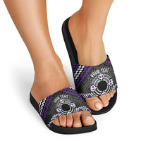 Personalised Aotearoa Niho Taniwha Motif Slide Sandals Violet Style - Polynesian Pride