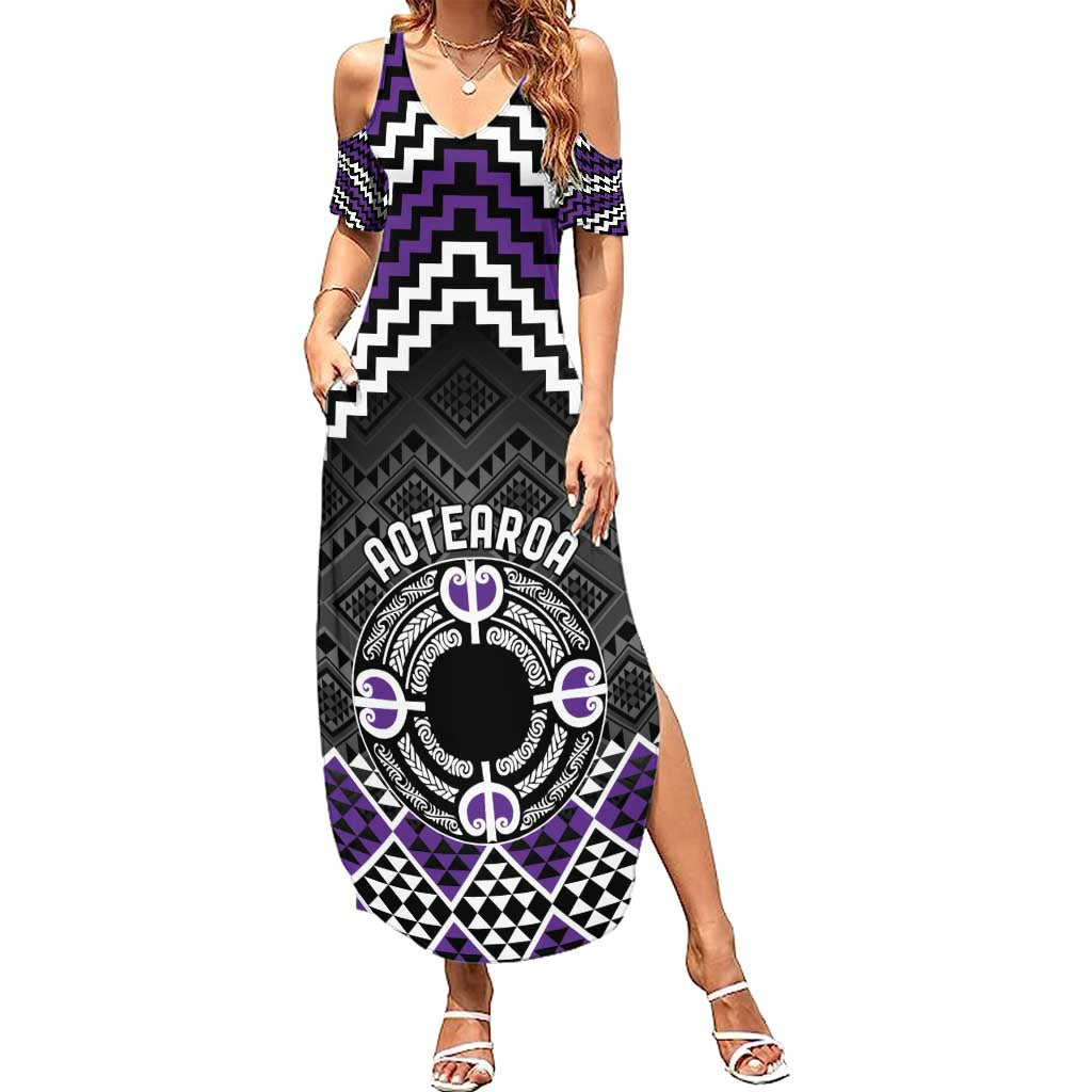 Personalised Aotearoa Niho Taniwha Motif Summer Maxi Dress Violet Style LT9 Women Violet - Polynesian Pride