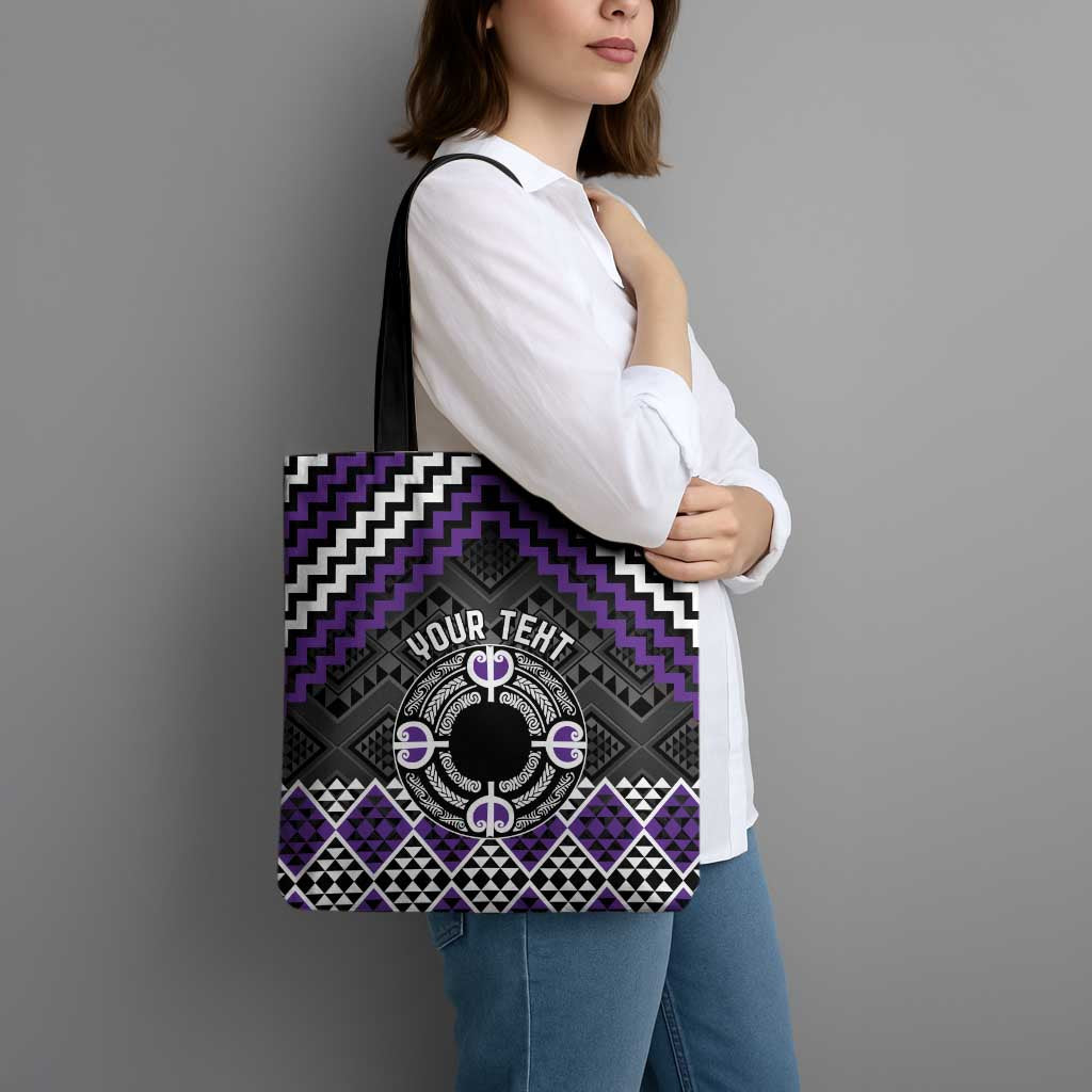 Personalised Aotearoa Niho Taniwha Motif Tote Bag Violet Style - Polynesian Pride