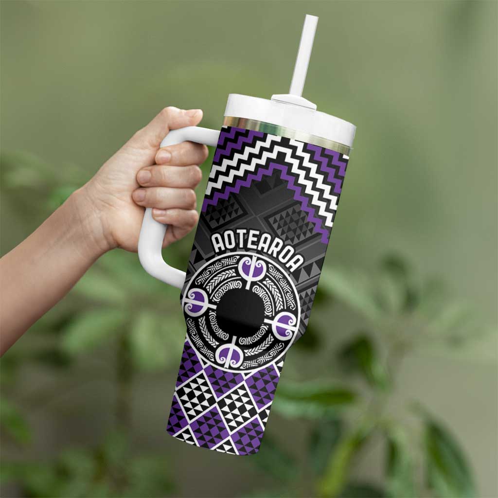 Personalised Aotearoa Niho Taniwha Motif Tumbler With Handle Violet Style LT9 - Polynesian Pride