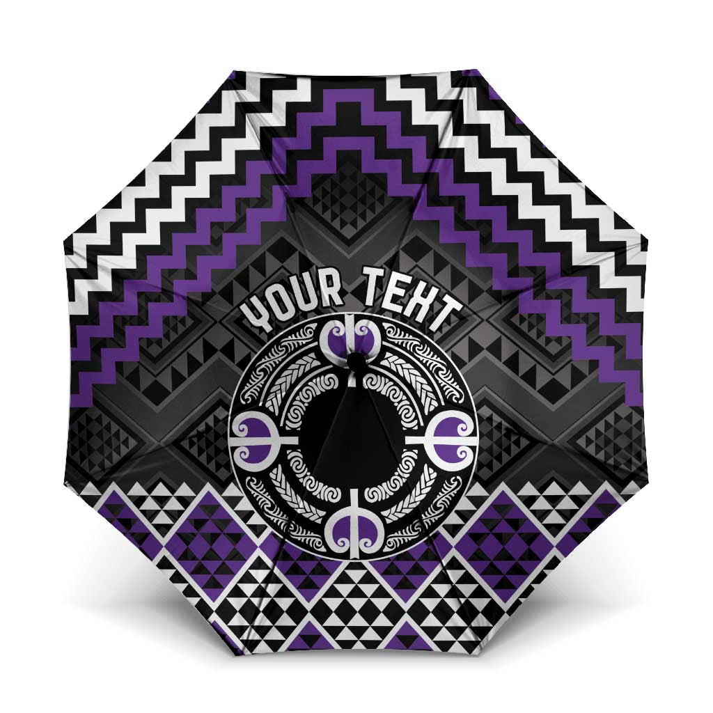 Personalised Aotearoa Niho Taniwha Motif Umbrella Violet Style - Polynesian Pride