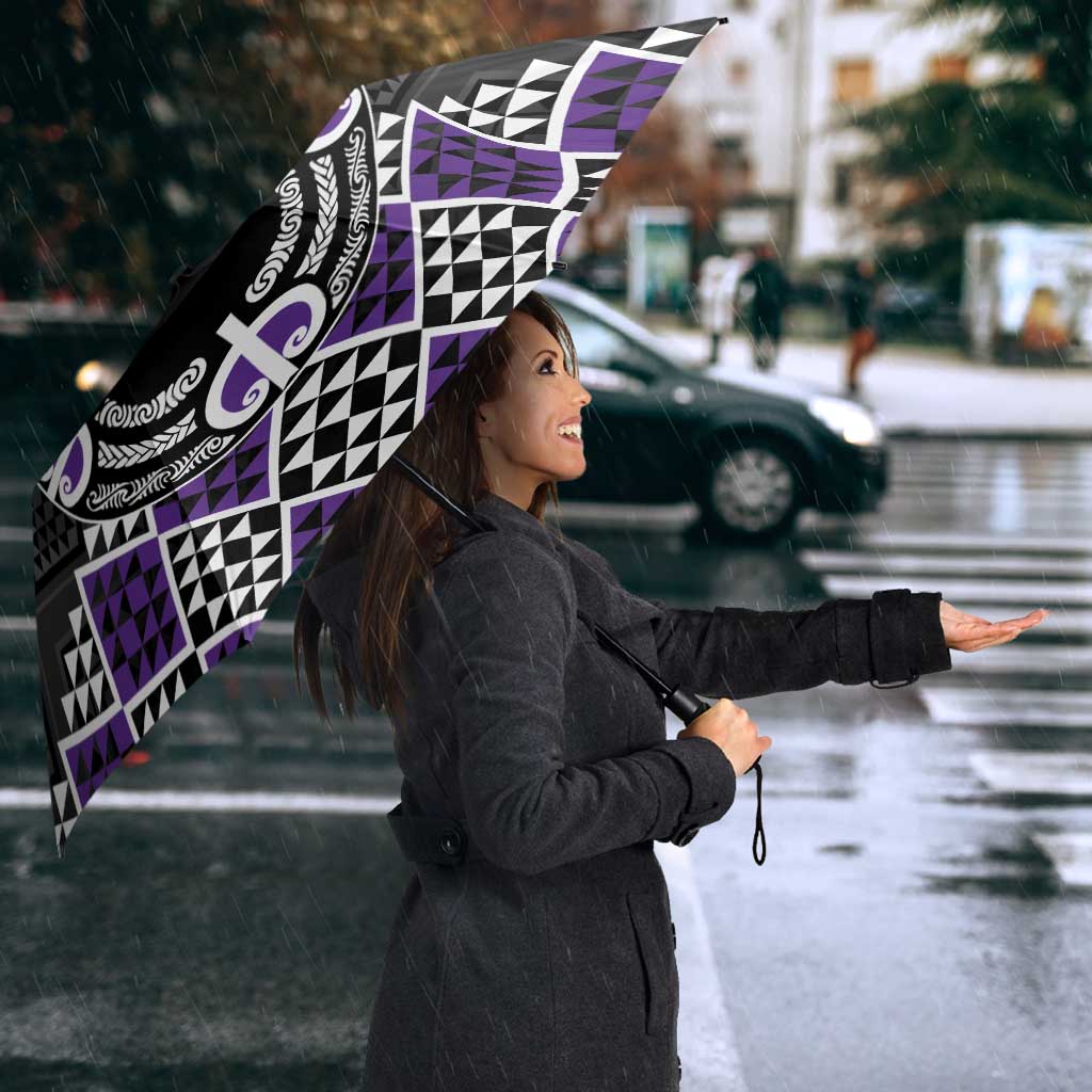 Personalised Aotearoa Niho Taniwha Motif Umbrella Violet Style - Polynesian Pride