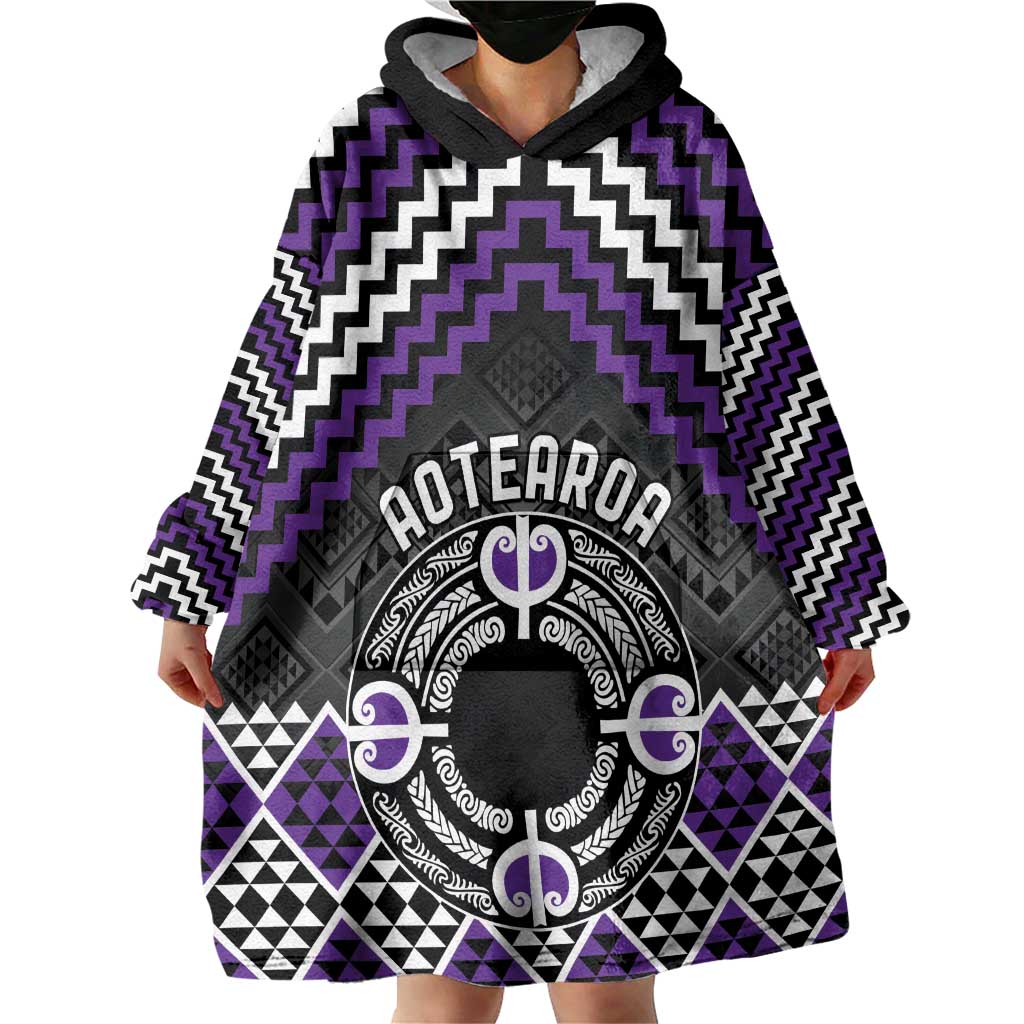 Personalised Aotearoa Niho Taniwha Motif Wearable Blanket Hoodie Violet Style LT9 - Polynesian Pride