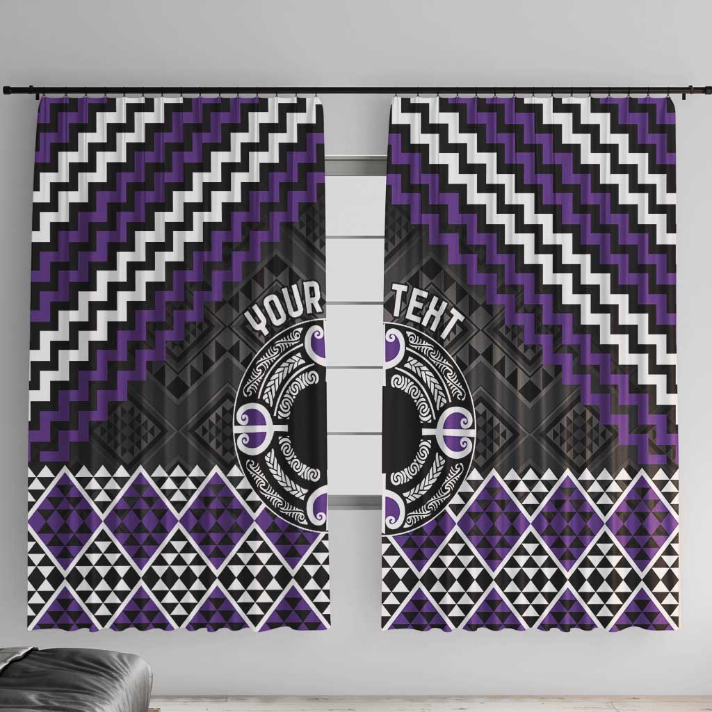 Personalised Aotearoa Niho Taniwha Motif Window Curtain Violet Style LT9 With Hooks Violet - Polynesian Pride