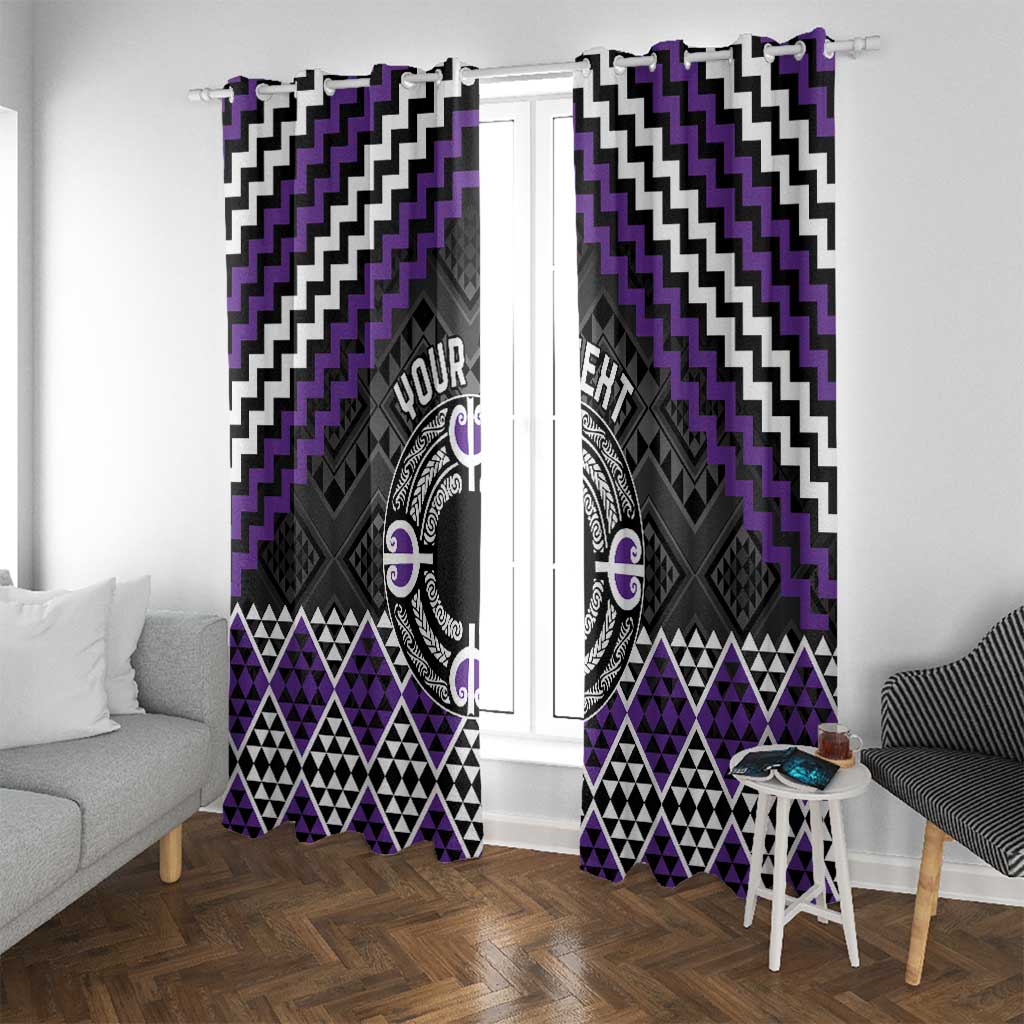 Personalised Aotearoa Niho Taniwha Motif Window Curtain Violet Style LT9 With Grommets Violet - Polynesian Pride