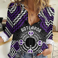 Personalised Aotearoa Niho Taniwha Motif Women Casual Shirt Violet Style