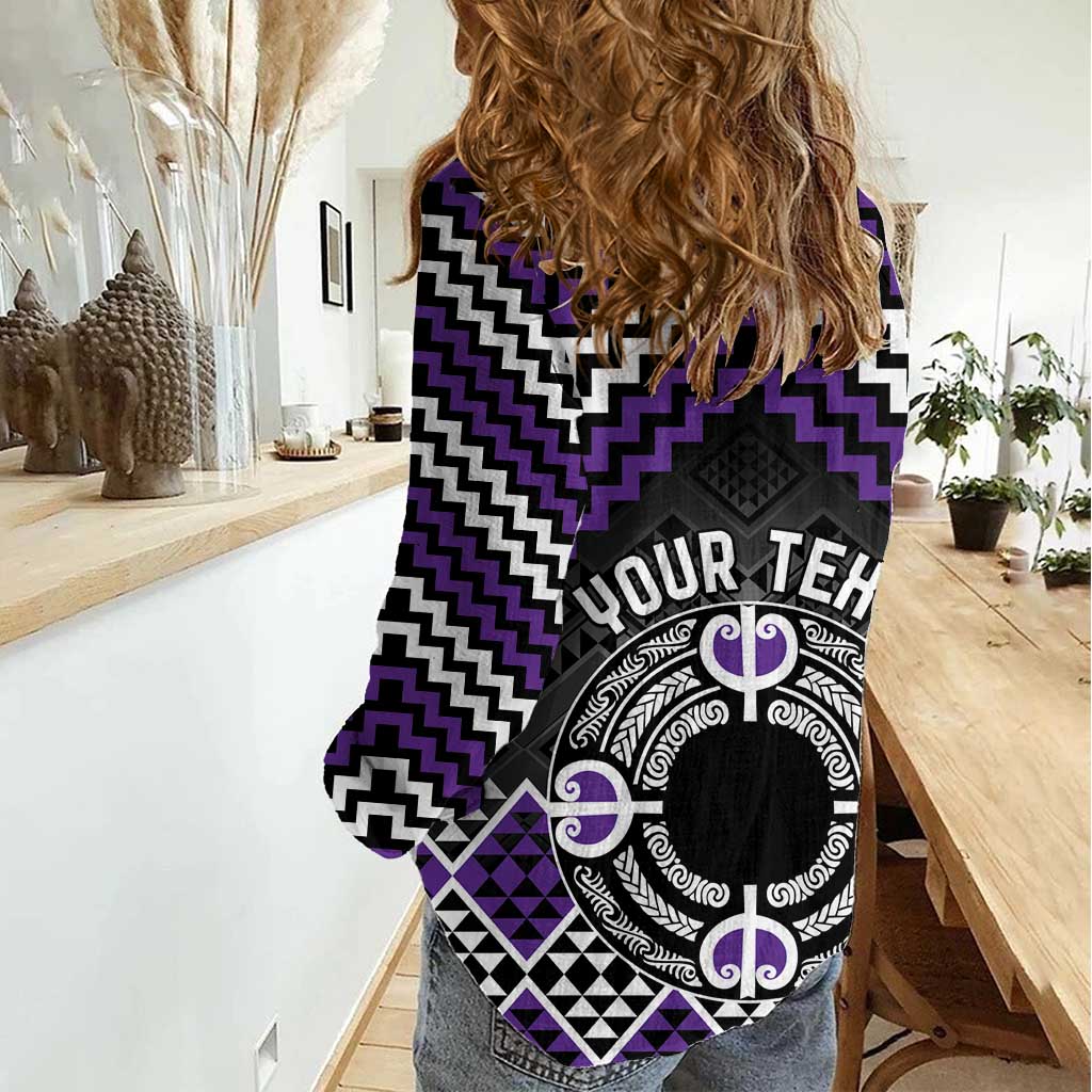 Personalised Aotearoa Niho Taniwha Motif Women Casual Shirt Violet Style