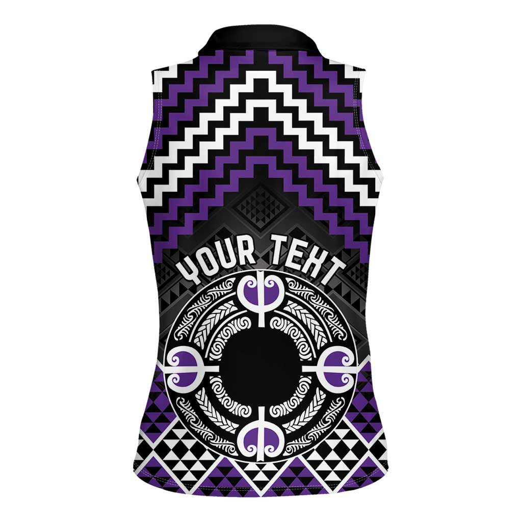 Personalised Aotearoa Niho Taniwha Motif Women Sleeveless Polo Shirt Violet Style