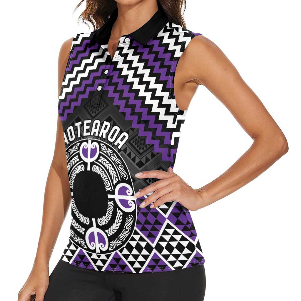 Personalised Aotearoa Niho Taniwha Motif Women Sleeveless Polo Shirt Violet Style