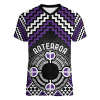 Personalised Aotearoa Niho Taniwha Motif Women V-Neck T-Shirt Violet Style LT9 Female Violet - Polynesian Pride