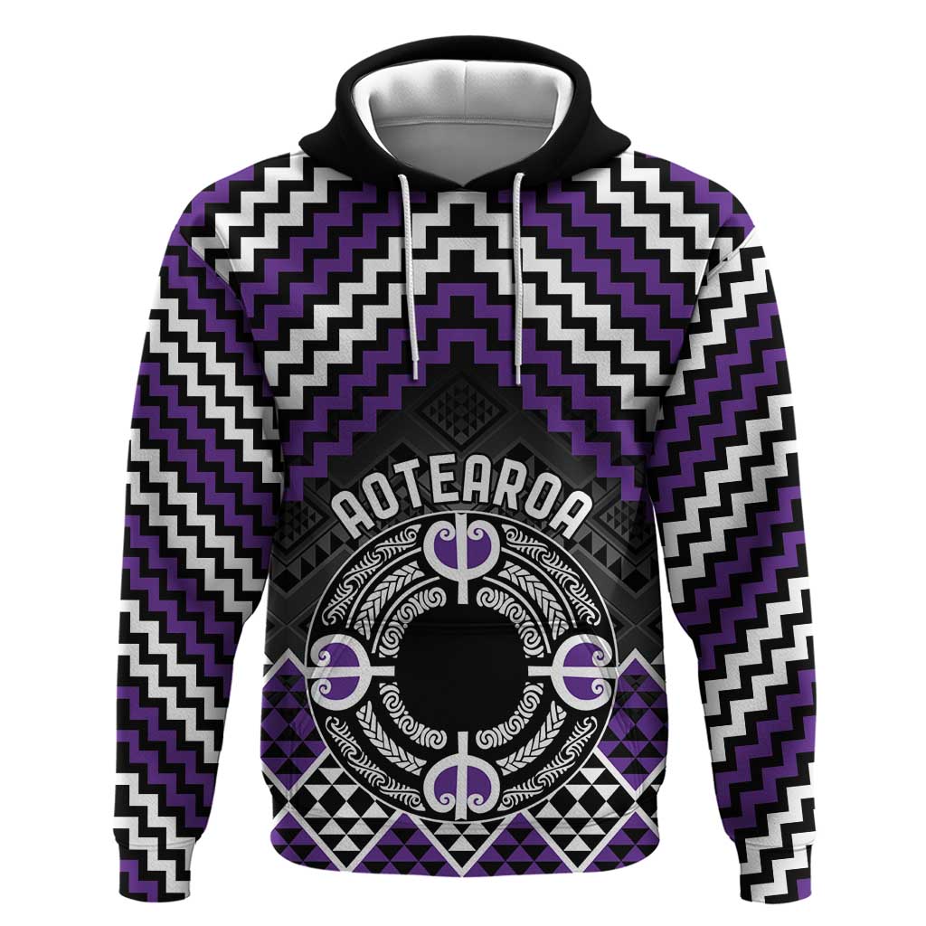 Personalised Aotearoa Niho Taniwha Motif Zip Hoodie Violet Style