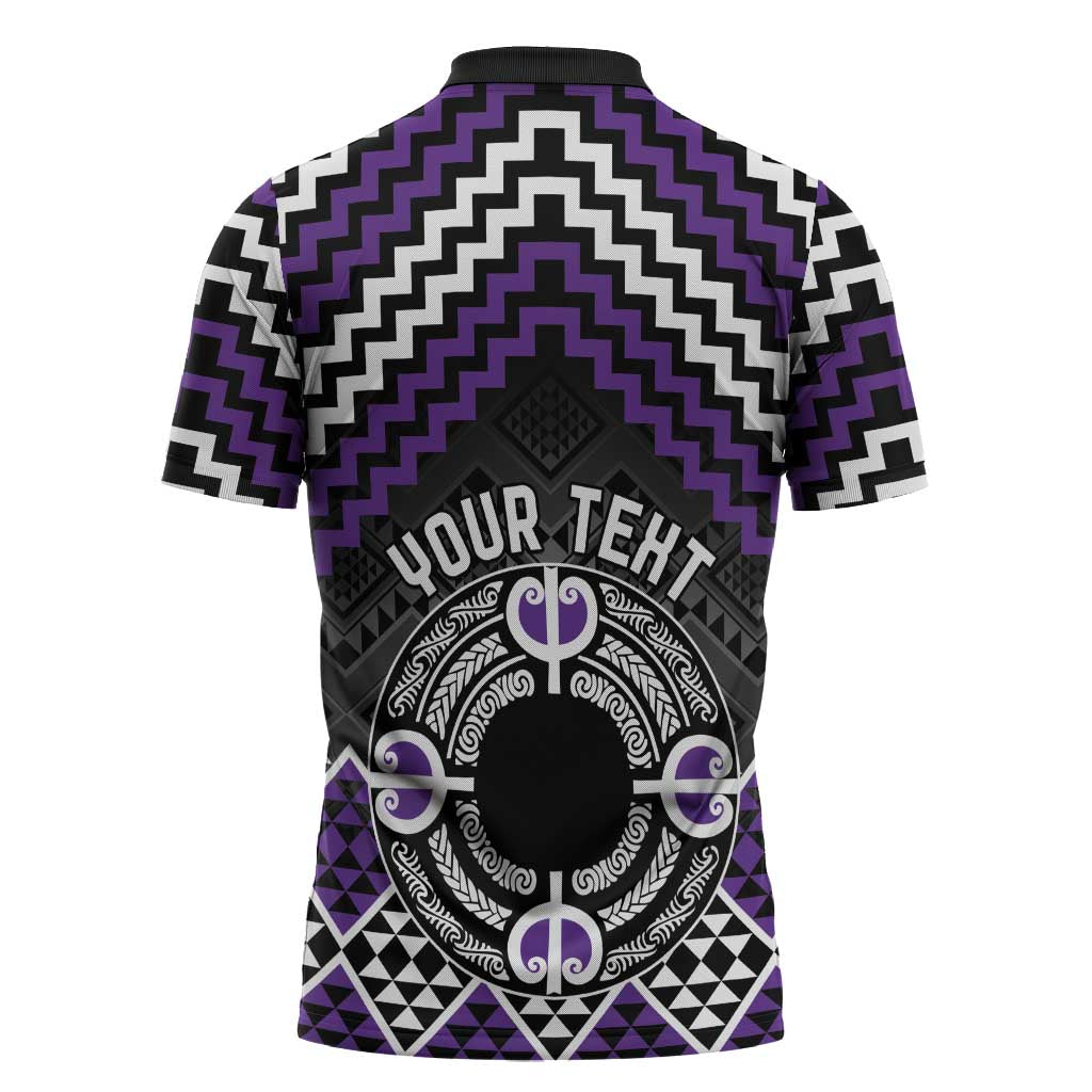 Personalised Aotearoa Niho Taniwha Motif Zipper Polo Shirt Violet Style - Polynesian Pride