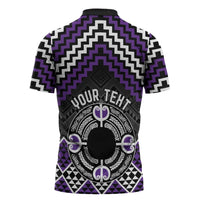 Personalised Aotearoa Niho Taniwha Motif Zipper Polo Shirt Violet Style - Polynesian Pride