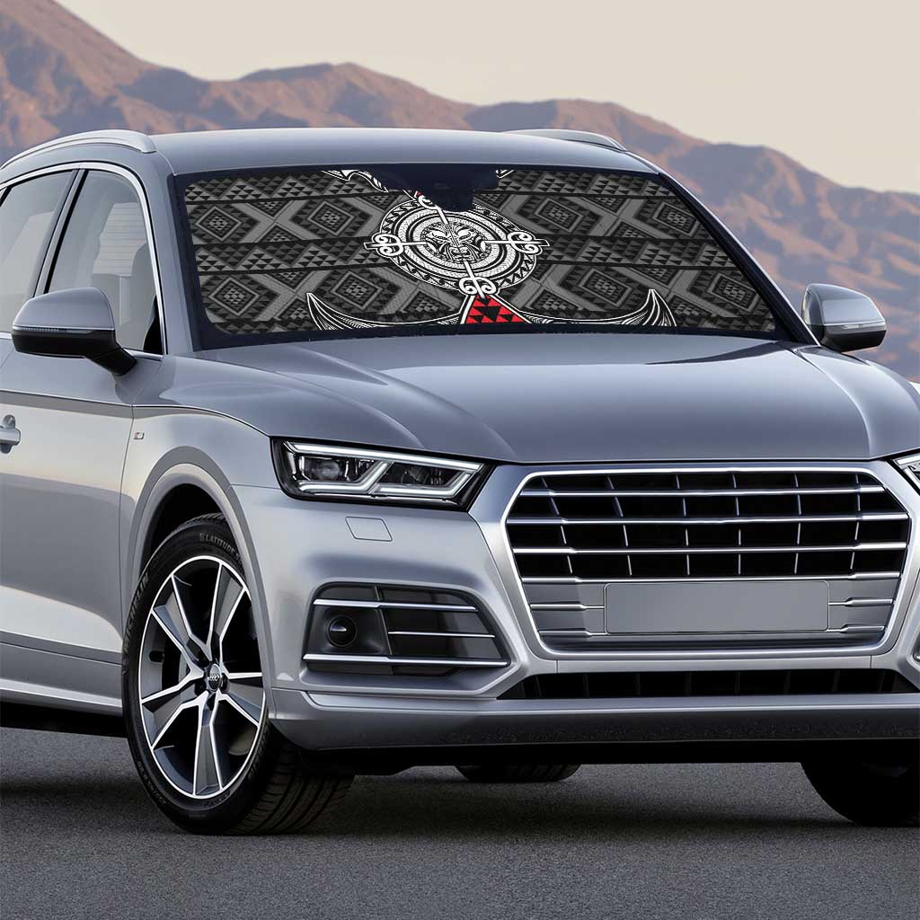 Black Aotearoa Taniko Motif Auto Sun Shade Vintage Maori New Zealand Tribal Art Pattern - Polynesian Pride