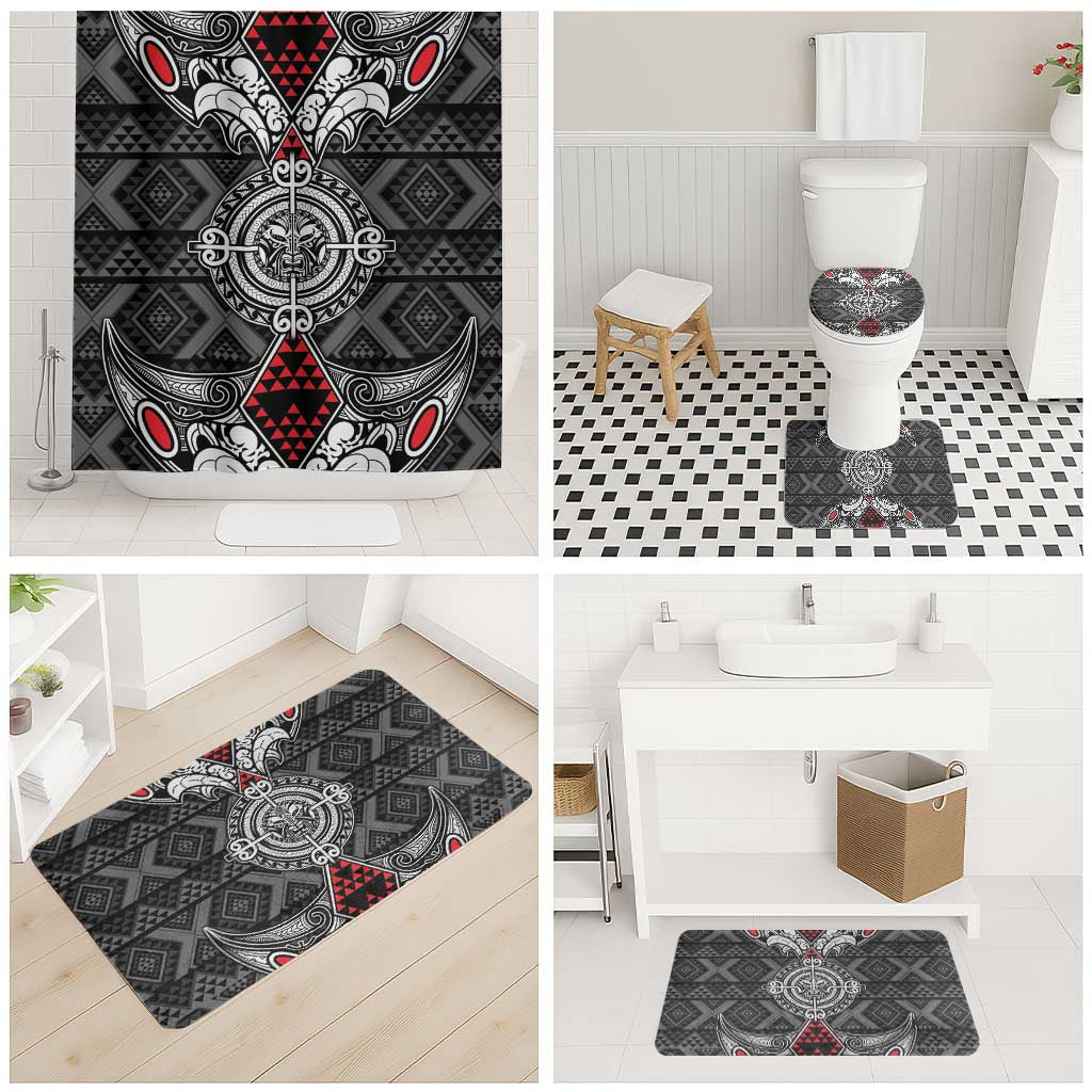 Black Aotearoa Taniko Motif Bathroom Set Vintage Maori New Zealand Tribal Art Pattern - Polynesian Pride