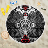 Black Aotearoa Taniko Motif Beach Blanket Vintage Maori New Zealand Tribal Art Pattern LT9 One Size 150cm Black - Polynesian Pride