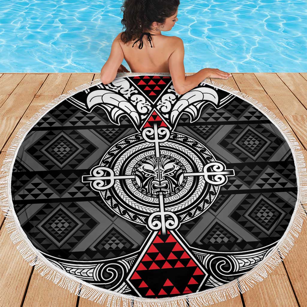 Black Aotearoa Taniko Motif Beach Blanket Vintage Maori New Zealand Tribal Art Pattern LT9 - Polynesian Pride