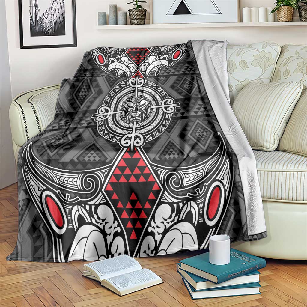 Black Aotearoa Taniko Motif Blanket Vintage Maori New Zealand Tribal Art Pattern LT9 Black - Polynesian Pride