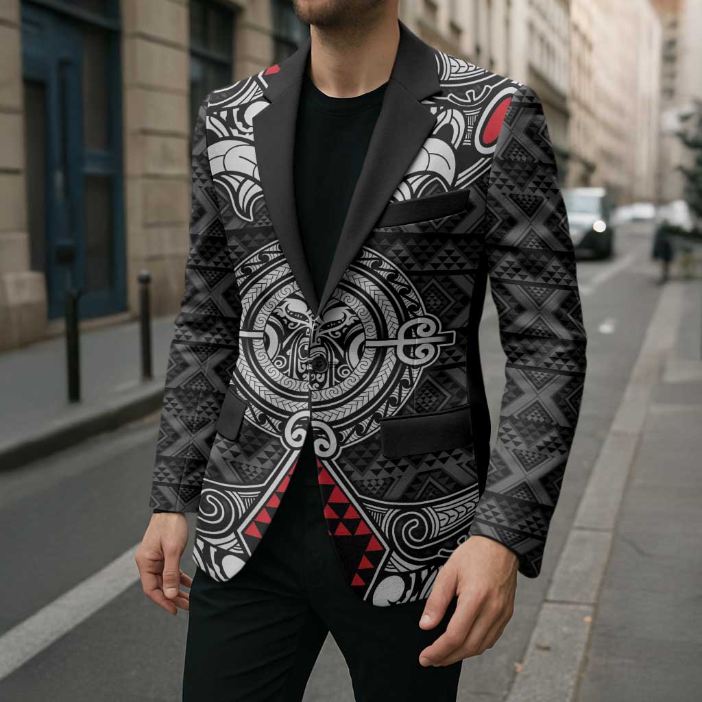 Black Aotearoa Taniko Motif Blazer Vintage Maori New Zealand Tribal Art Pattern - Polynesian Pride