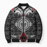 Black Aotearoa Taniko Motif Bomber Puffer Jacket Vintage Maori New Zealand Tribal Art Pattern - Polynesian Pride