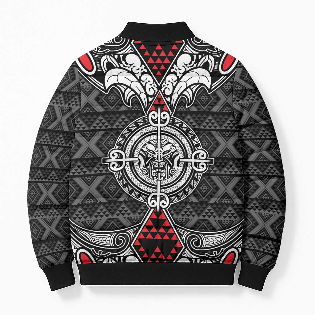 Black Aotearoa Taniko Motif Bomber Puffer Jacket Vintage Maori New Zealand Tribal Art Pattern - Polynesian Pride