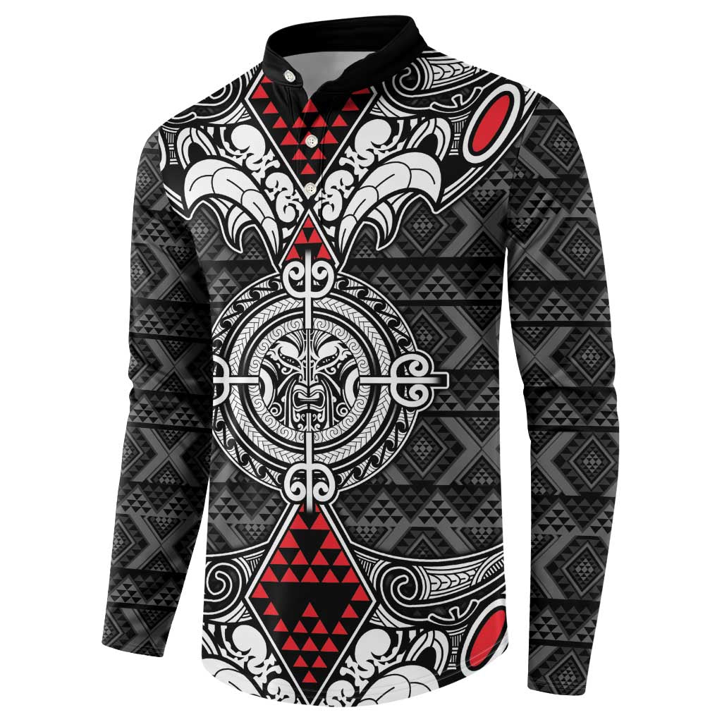 Black Aotearoa Tanilo Motif Button Sweatshirt Vintage Maori New Zealand Tribal Art Pattern LT9 - Polynesian Pride