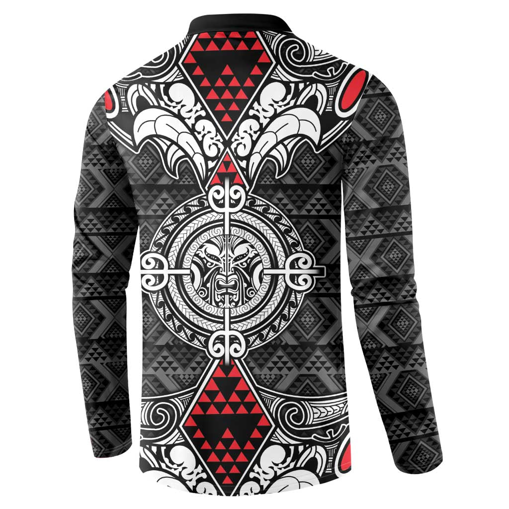Black Aotearoa Tanilo Motif Button Sweatshirt Vintage Maori New Zealand Tribal Art Pattern LT9 - Polynesian Pride