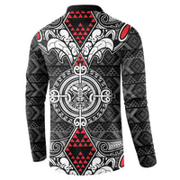 Black Aotearoa Tanilo Motif Button Sweatshirt Vintage Maori New Zealand Tribal Art Pattern LT9 - Polynesian Pride