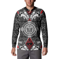 Black Aotearoa Tanilo Motif Button Sweatshirt Vintage Maori New Zealand Tribal Art Pattern LT9 - Polynesian Pride