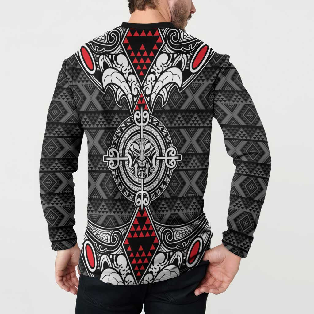 Black Aotearoa Tanilo Motif Button Sweatshirt Vintage Maori New Zealand Tribal Art Pattern LT9 - Polynesian Pride