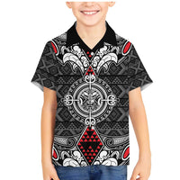 Black Aotearoa Tanilo Motif Family Matching Mermaid Dress and Hawaiian Shirt Vintage Maori New Zealand Tribal Art Pattern