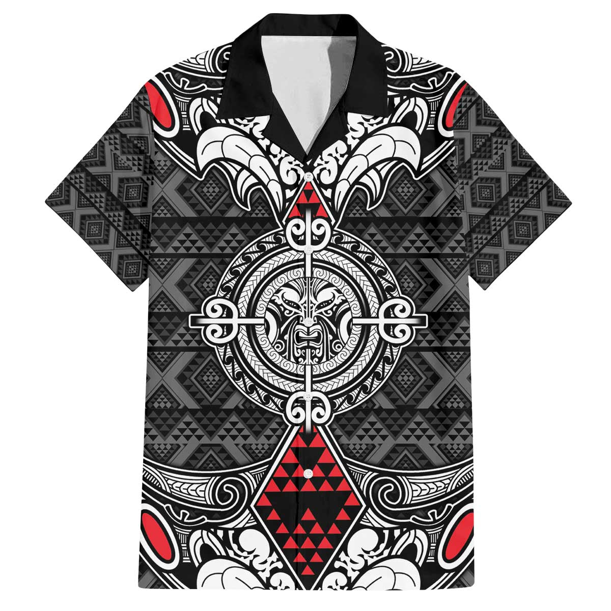 Black Aotearoa Tanilo Motif Family Matching Off The Shoulder Long Sleeve Dress and Hawaiian Shirt Vintage Maori New Zealand Tribal Art Pattern