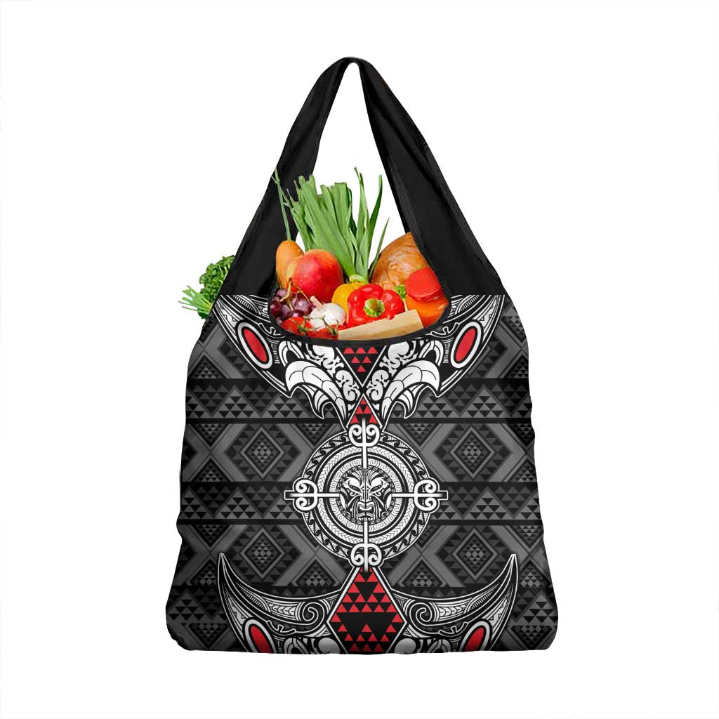 Black Aotearoa Taniko Motif Grocery Bag Vintage Maori New Zealand Tribal Art Pattern LT9 1-pack One Size Black - Polynesian Pride